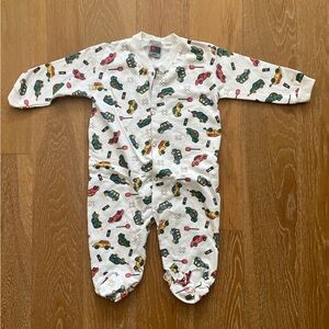 Adorable White Footie with Car Print 12M New
